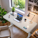 Furmax Electric Standing Desk with Drawer 55 x 24 Inch Adjustable Height Stand up Desk Home Office Computer Desk with USB Ports, White Furmax