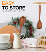 Wooden Spoons for Cooking, Natural Premium Teak Wood Corner Spoon, Good Grip Large Wooden Spoons and Wooden Spatula, Heat Resistant Wooden Cooking Utensils for Nonstick Cookware Cooking Gifts ICSTI
