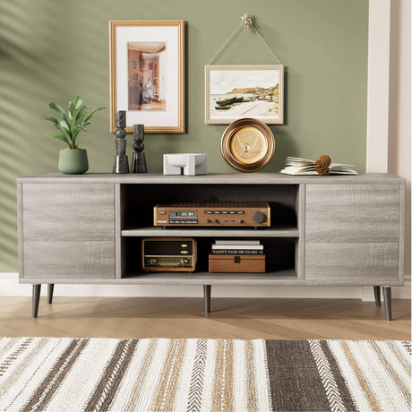 JUMMICO TV Stand for 65 Inch TV, Modern Entertainment Center with Storage Cabinet and Open Shelves, TV Console Table Media Cabinet for Living Room, Bedroom and Office (Light Gray) JUMMICO