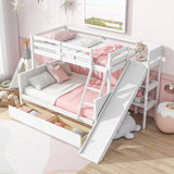 Bellemave Bunk beds Twin Over Full Size Slide and Stair, bunk Bed with Storage, Twin Over Full bunk beds for Kids, Floor bunk Bed, Low bunk Bed for Kids，White Bellemave