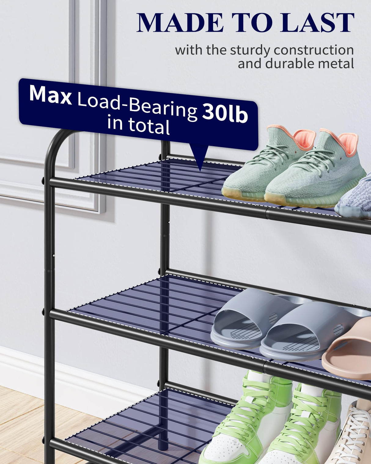 Kitsure Shoe Rack - Stainless Steel Shoe Organizer, Sturdy Shoe Rack for Closet and Front Door Entrance, Free Standing Shoe Shelf, Closet Organizers and Storage, Black Kitsure