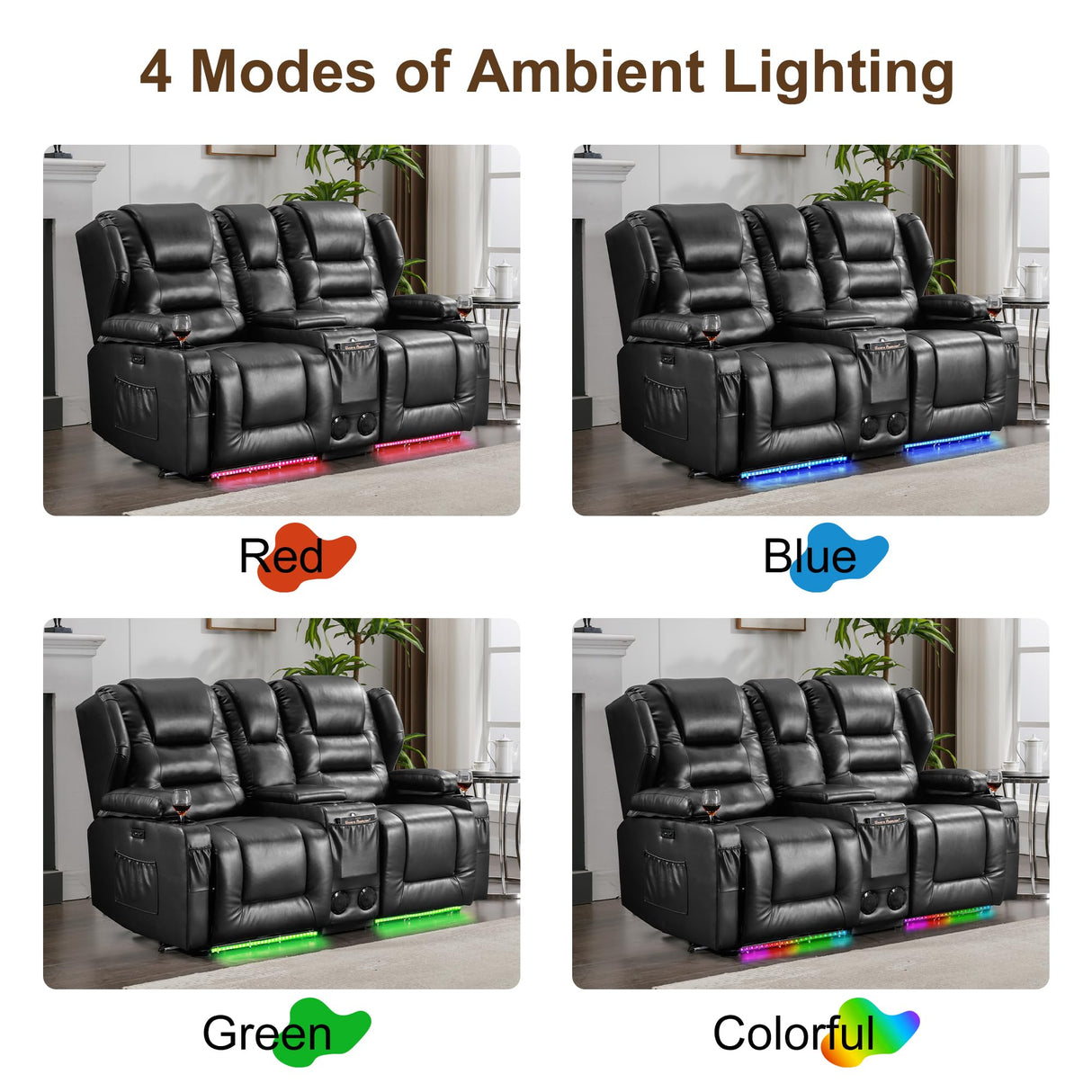 DRMBOOK RV Power Loveseat Recliner Sofa, Faux Leather Double Wall Hugger Reclining Sofa with Console, Home Theater Seating Chair with Cup Holders, 2 Person Couch RV Furniture for Living Room, Black DRMBOOK