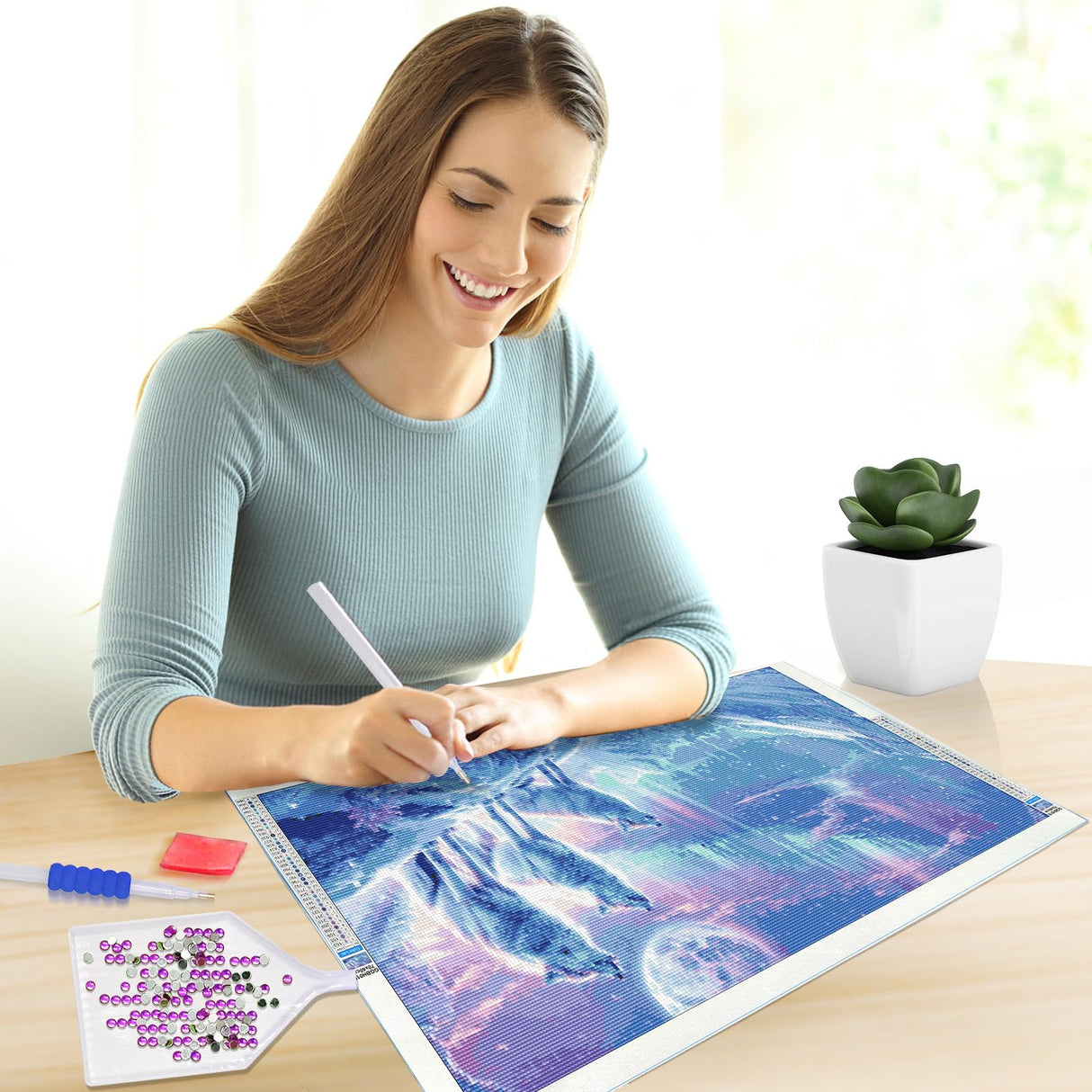 JOOZ Large Diamond Painting Kits for Adults DIY 5D Wolf Diamond Art Kits for Adults Full Drill Aurora Diamond Art Kits Moon Gem Painting Kits for Gift Home Wall Decor 27.5x15.7 Inch JOOZ