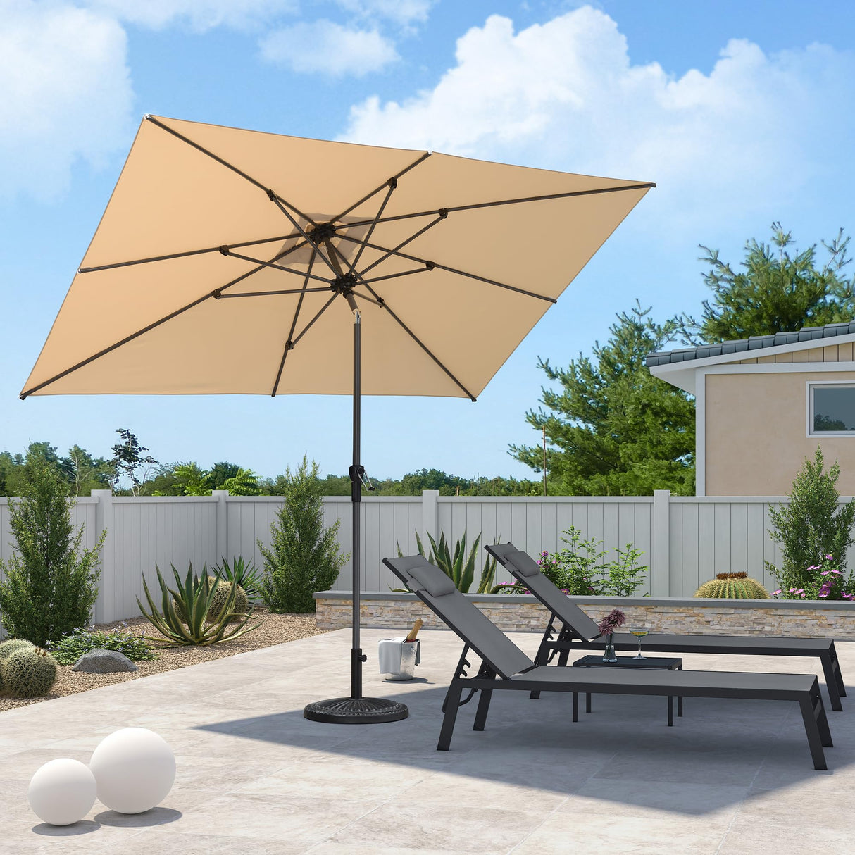PURPLE LEAF 10' x 6.5' Rectangular Patio Umbrella Outdoor Table Umbrella Aluminum Frame Market Umbrella Sun Umbrella with 8 Sturdy Ribs & Tilt for Garden Deck Lawn & Pool Beige PURPLE LEAF