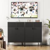 Ustamio Black Metal Storage Cabinet, Metal Locker Storage Cabinet with Doors and Shelves, 3 Tier Steel Office Storage Cabinet, Metal Sideboard for Home, Office, Kitchen and Coffee Bar Ustamio