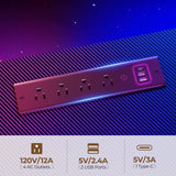 SEVEN WARRIOR L Shaped Gaming Desk with LED Lights & Power Outlets, 55” Reversible Corner Desk with Storage Shelf, Computer Desk with Monitor Stand, Gaming Table with Cup Holder, with Hooks, Black SEVEN WARRIOR