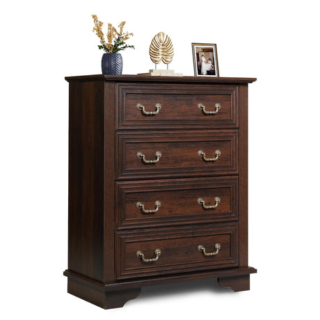 WLIVE Farmhouse 4 Drawer Dresser for Bedroom, 39" Tall Vintage Wood Chest of Drawers, Rustic Small Dressers with Square Wooden Legs, Mid-Century Storage Organizer for Living Room, Walnut WLIVE