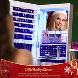 HWB Full-Length Mirror with Jewelry Storage: 360° Swivel Standing Jewelry Cabinet with Lights - Rotatable Standing Jewelry Armoire Organizer with Foldable Makeup Shelf White HWB