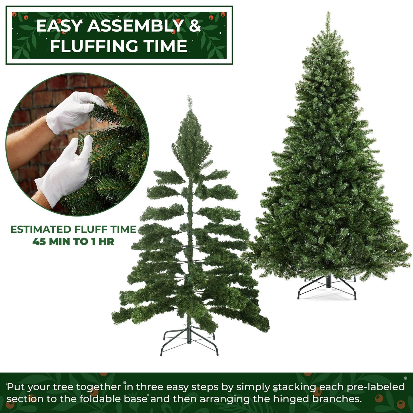 Casafield 7.5FT Realistic Green Spruce Artificial Holiday Christmas Tree with Sturdy Metal Stand