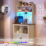 YITAHOME Bakers Rack Cabinet, Microwave Stand with Power Outlet & RGB LED Lights, Farmhouse Coffee Bar Station with Storage, 5-Tier Kitchen Pantry Hutch for Dining Living Room,White Walnut Grain YITAHOME