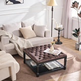 Polarisys Storage Ottoman Bench, 35 Inch Ottomans with Storage, Coffee Table Ottomans for Living Room Large Ottoman Bench Square Coffee Table with Wooden Shelf Brown Polarisys