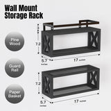 RICHER HOUSE Floating Shelves with Guardrail, Rustic Wood Shelves for Wall Décor, Farmhouse Bathroom Accessories Wall Mounted, Bathroom Wall Organizer over Toilet Storage, Kitchen, Living Room - Black RICHER HOUSE