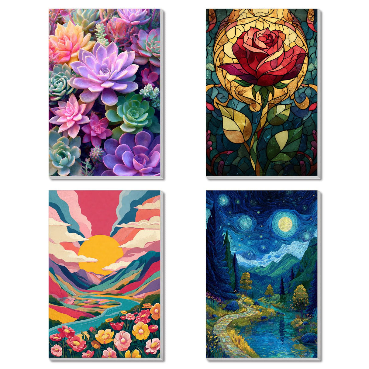 4 Pack Framed Paint by Numbers Kit for Adults Beginner Canvas Painting by Numbers for Adults Cactus Plants Easy Adult Paint by Number Kits with Frame Rose Flowers Watercolor Painting by Number 8x12 In obterie