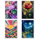 4 Pack Framed Paint by Numbers Kit for Adults Beginner Canvas Painting by Numbers for Adults Cactus Plants Easy Adult Paint by Number Kits with Frame Rose Flowers Watercolor Painting by Number 8x12 In obterie