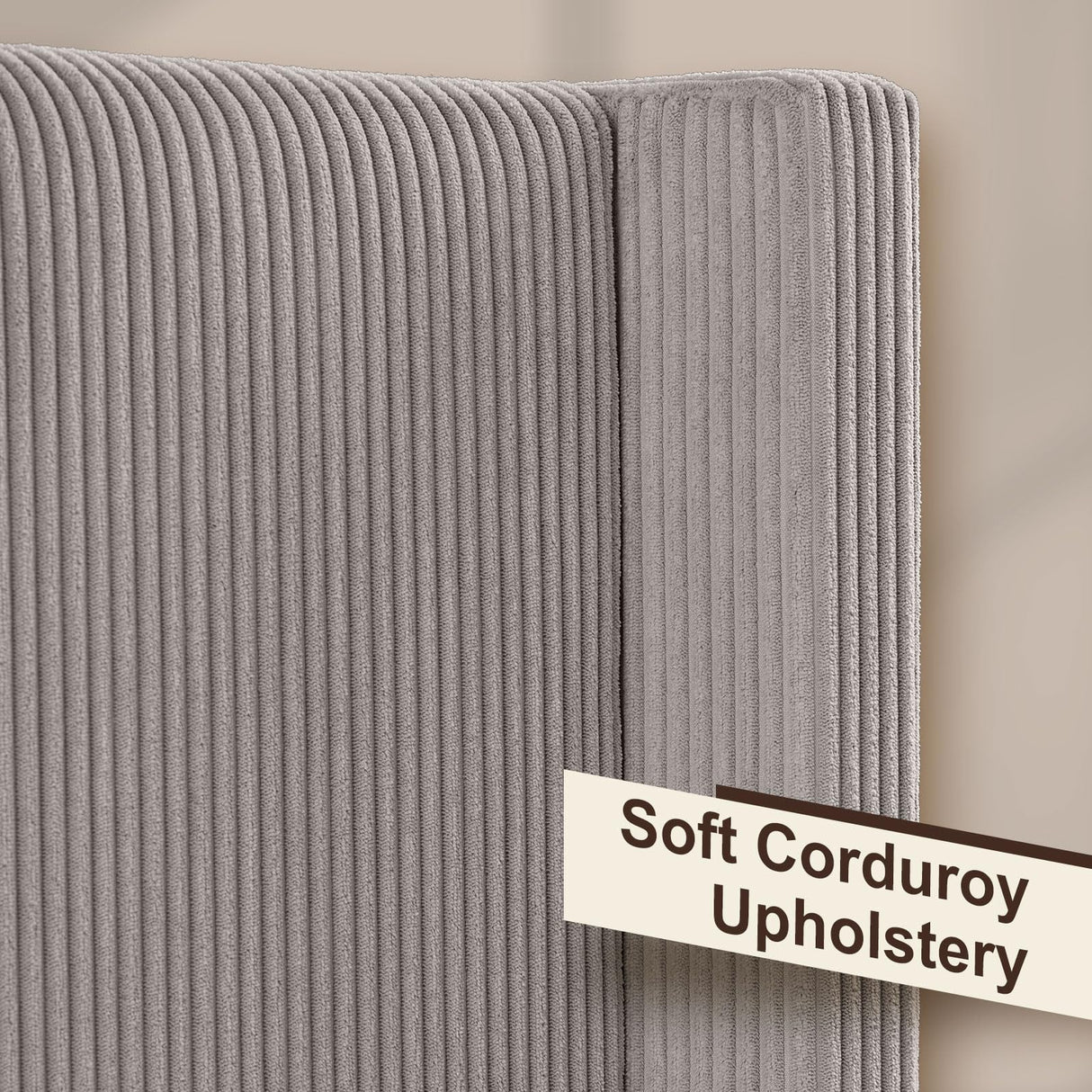 HOWE King Size Upholstered Platform Bed Frame, Wingback Bed with 50.8" Headboard, Corduroy/Solid Wood Leg/No Box Spring Needed/Noise Free/Taupe HOWE