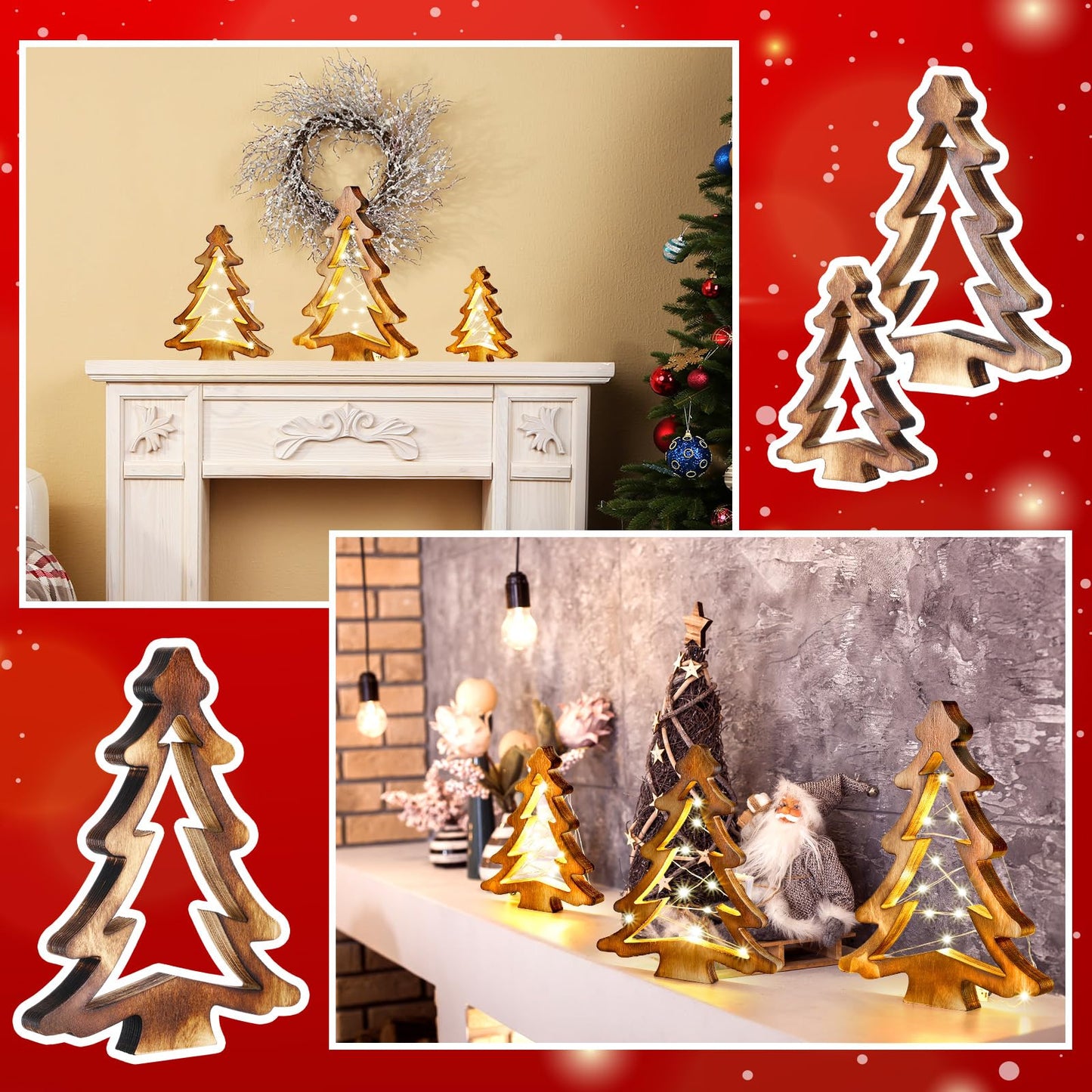 Cinnvoice 3 Pcs Wood Christmas Tree Decorations Xmas Tree Tabletop Display Farmhouse Christmas Decoration Christmas Tree Shaped Decorations Christmas Modern Centerpieces for Holiday