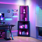 YITAHOME 5-Tier LED Corner Shelf Stand - Black Wooden Display Storage Rack for Bedroom and Living Room YITAHOME