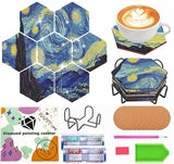 Diamond Art Coasters Van Gogh Starry Night, 7 PCS Diamond Art Hexagonal Coasters with Holder, Small Diamond Painting Kits for Adults Beginners NUFTVI