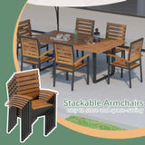 WiberWi 7 Piece Outdoor Dining Set for 6, Acacia Wood 59.1" Patio Table and Chairs Set with Metal Frame, Patio Dining Furniture Set for Garden, Balcony, Backyard, Poolside, Brown & Black WiberWi