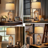QiMH Table Lamp for Living Room, Farmhouse Lamps Set of 2 with USB A+C and Nightlight, 26" Rustic Bedside Lamps with 3-Way Dimmable Touch Control, Nightstand Lamp for Bedroom Decor, Wood Grain QiMH