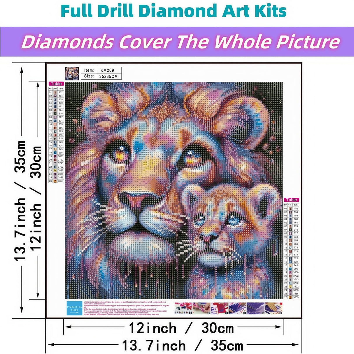 JYXSJYYD 5D DIY Diamond Art Kits for Adults,Lion Diamond Paintings Kits for Beginners,Paint by Diamonds Dot Full Drill Gem Art Crafts,Home Wall Decoration 13.8x13.8 Inches. JYXSJYYD