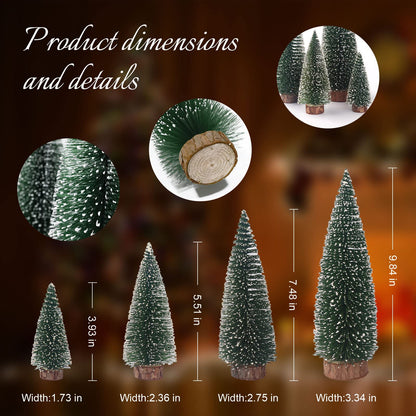 Mini Christmas Tree, Small Pine Tree with Wooden Bases for Xmas Holiday Party Home Tabletop Tree Decor (Green 4pcs)