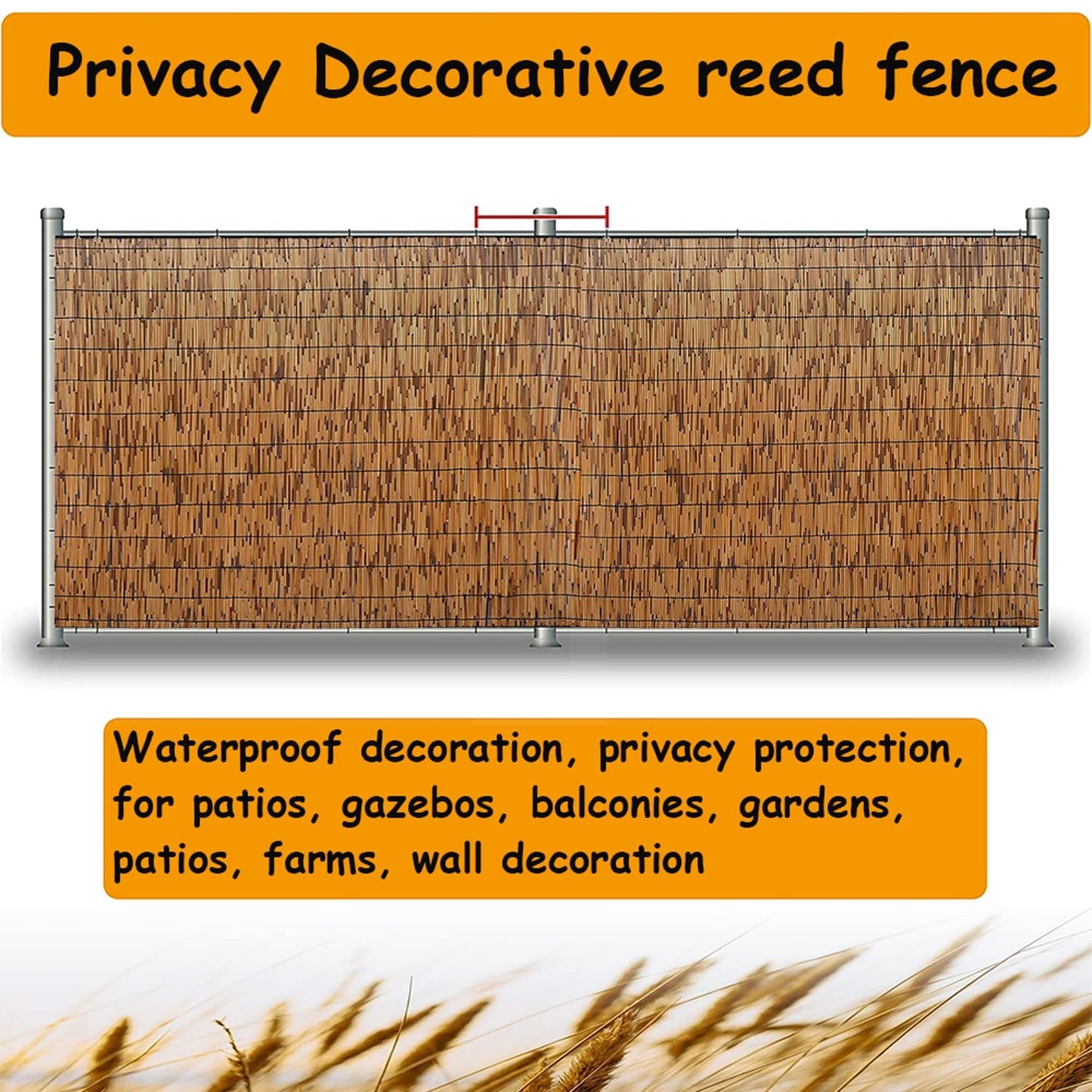 Bamboo Reed Fencing,Decorative Fences, Backyard Reed Fence Rolls 2 ft 3 ft 4 ft 5 ft high, Outdoor Privacy Screen Curtain for Room Porch Pool roof Wall Weatherproof (Size : 91x400CM(3x13ft))