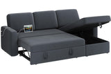 Yaheetech Sectional Sofa L-Shaped Sofa Couch Bed w/Chaise & USB, Reversible Couch Sleeper w/Pull Out Bed & Storage Space, 4-seat Fabric Convertible Sofa, Pull Out Couch for Living Room Dark Gray Yaheetech