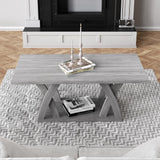 FROMJBEST Farmhouse Coffee Table with Shelf, Wood Coffee Table for Living Room, Open Display Area,47” Grey FROMJBEST