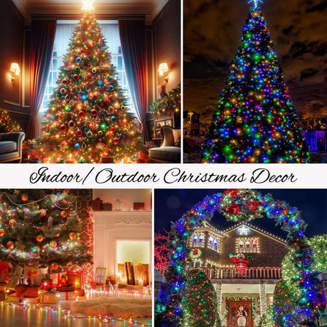 4pk Multi-Colored Solar Christmas Lights Outdoor Waterproof, 400 LED 132 FT Solar Powered LED String Lights Green Wire with 8 Modes, Solar Fairy Lights for Xmas Tree Party Wedding Garden Decorations EXF