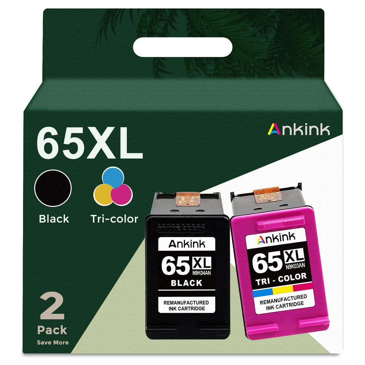 ANKINK Remanufactured Ink Cartridge Replacement for HP Ink 65 XL 65XL (Black and Color Combo Pack) for HP65 5055 5000 5052 5010 5070 5014 3755 3700 3772 2600 3752 2652 2655 2622 2640 Printers BK color Ankink