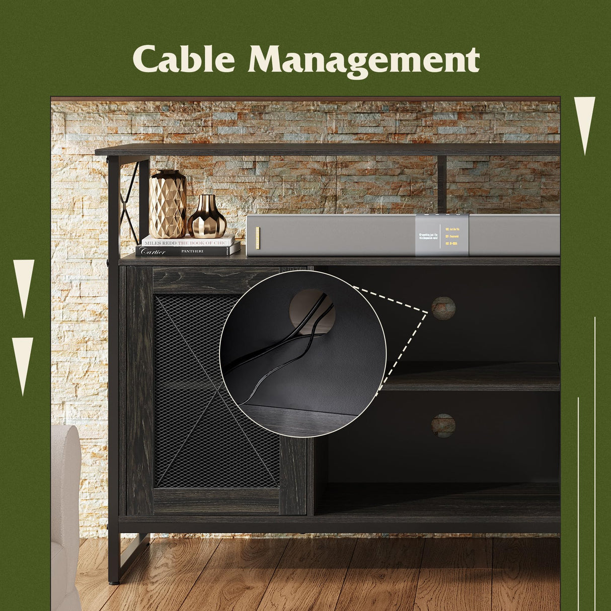 WLIVE TV Stand 55 inch TV,Tall Entertainment Center with Storage, Farmhouse Industrial TV Console for Bedroom Living Room, Charcoal Black WLIVE