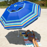 AMMSUN 7ft Heavy Duty High Wind Beach Umbrella Parasols with sand anchor & Tilt Sun Shelter, UV 50+ Protection Outdoor Sunshade Umbrellas Carry Bag for Patio Garden Pool Backyard Stripe Blue AMMSUN
