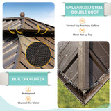 MELLCOM 14' x 22' Hardtop Gazebo,Galvanized Steel Metal Double Roof Aluminum Gazebo with Curtain and Netting,Brown Permanent Pavilion Gazebo with Aluminum Frame for Patios,Gardens,Lawns MELLCOM