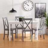 Walker Edison 4 Person Modern Farmhouse Wood Small Dining Table Dining Room Kitchen Table Set Dining 4 X Chairs Set, 48 Inch, White and Grey Walker Edison