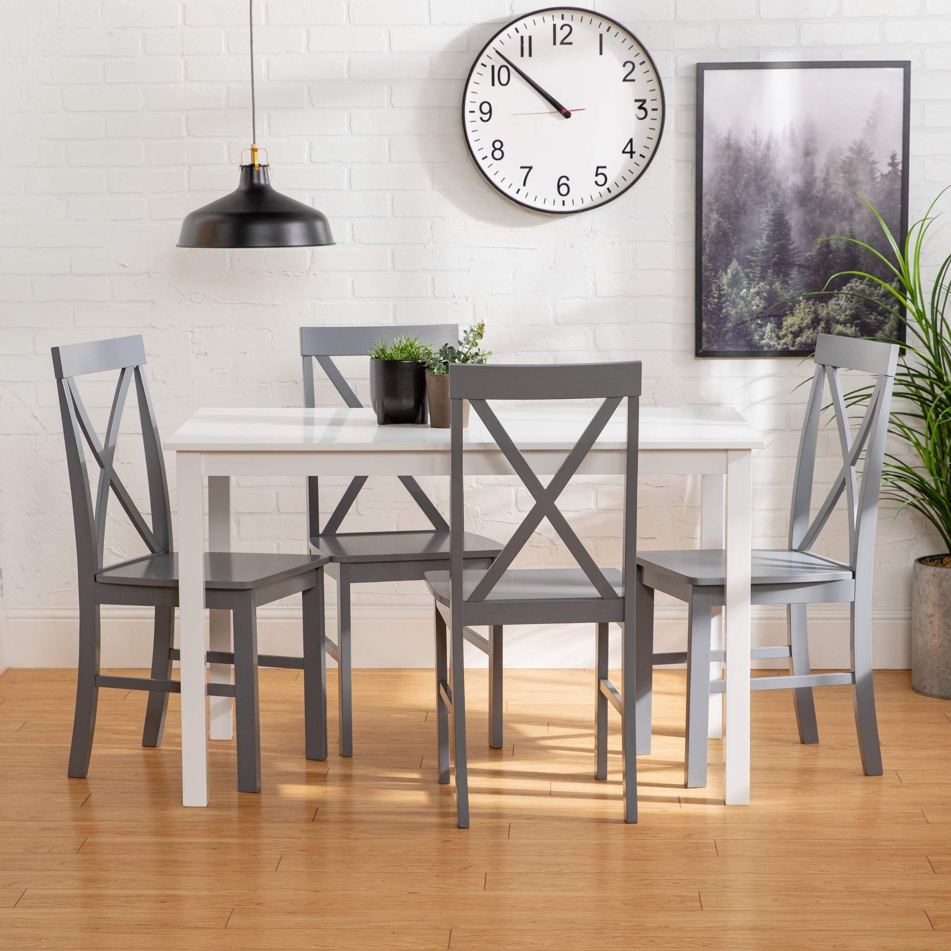 Walker Edison 4 Person Modern Farmhouse Wood Small Dining Table Dining Room Kitchen Table Set Dining 4 X Chairs Set, 48 Inch, White and Grey - WoodArtSupply