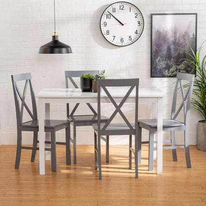 Walker Edison 4 Person Modern Farmhouse Wood Small Dining Table Dining Room Kitchen Table Set Dining 4 X Chairs Set, 48 Inch, White and Grey - WoodArtSupply