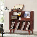 LELELINKY Large Record Player Stand, Turntable Stand with Storage, Vinyl Record Holder with Display Area, Record Player Table Holds Up to 300 Albums, Record Stand for Music Room Living Room-Walnut LELELINKY