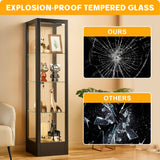 Foreate 4-Tier Glass Display Cabinet Case with 13 Colors Light & Lock, 63" Curio Cabinet with Glass Door & Adjustable Shelves, Thickened 5MM Tempered Glass Collectibles Display Case Bookshelf, Black Foreate