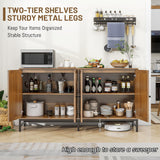 ZLWJGY Credenza Rattan Buffet Cabinet, Sideboard Storage Accent Cabinet with 4 Wicker Doors, Wide Modern Console Cabinet for Kitchen, Living Room and Dining Room, Walnut ZLWJGY