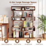 Tangkula 6-Tier S-Shaped Bookshelf, 64" Freestanding Geometric Bookcase, Home Office Wood Storage Shelf with Anti-Toppling Device, Room Divider Display Rack for Study, Living Room (1, Walnut) Tangkula