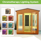 Springspa Outdoor Sauna 4 Person, Infrared Sauna for Home, Wooden Outdoor Saunas Room, 3400 Low EMF Far Infrared with Bluetooth, LCD Panel, 7 Color Chromotherapy Lamp, Reading Lamp springspa