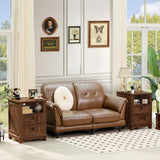 Joaxswe 18" Farmhouse Night Stands Set of 2 with Charging Station, 2 Drawers End Table Dresser for Bedroom, Brown Wooden Nightstand, Bed Side Table with Open Shelf, Bedside Cabinet for Living Room Joaxswe