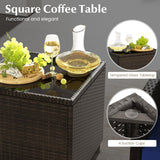 Tangkula 5 Piece Patio Rattan Furniture, Wicker Cushioned Chairs Set w/ 2 Ottomans & Tempered Glass Coffee Table, for Poolside, Backyard, Lawn, Deck (Mix Brown+Navy) Tangkula