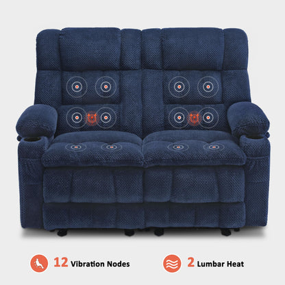 MCombo 57" Power Loveseat Recliner, Electric Reclining Loveseat Sofa with Heat and Vibration, Cupholders, USB Charge Ports for Living Room RS6314 (Navy Blue)