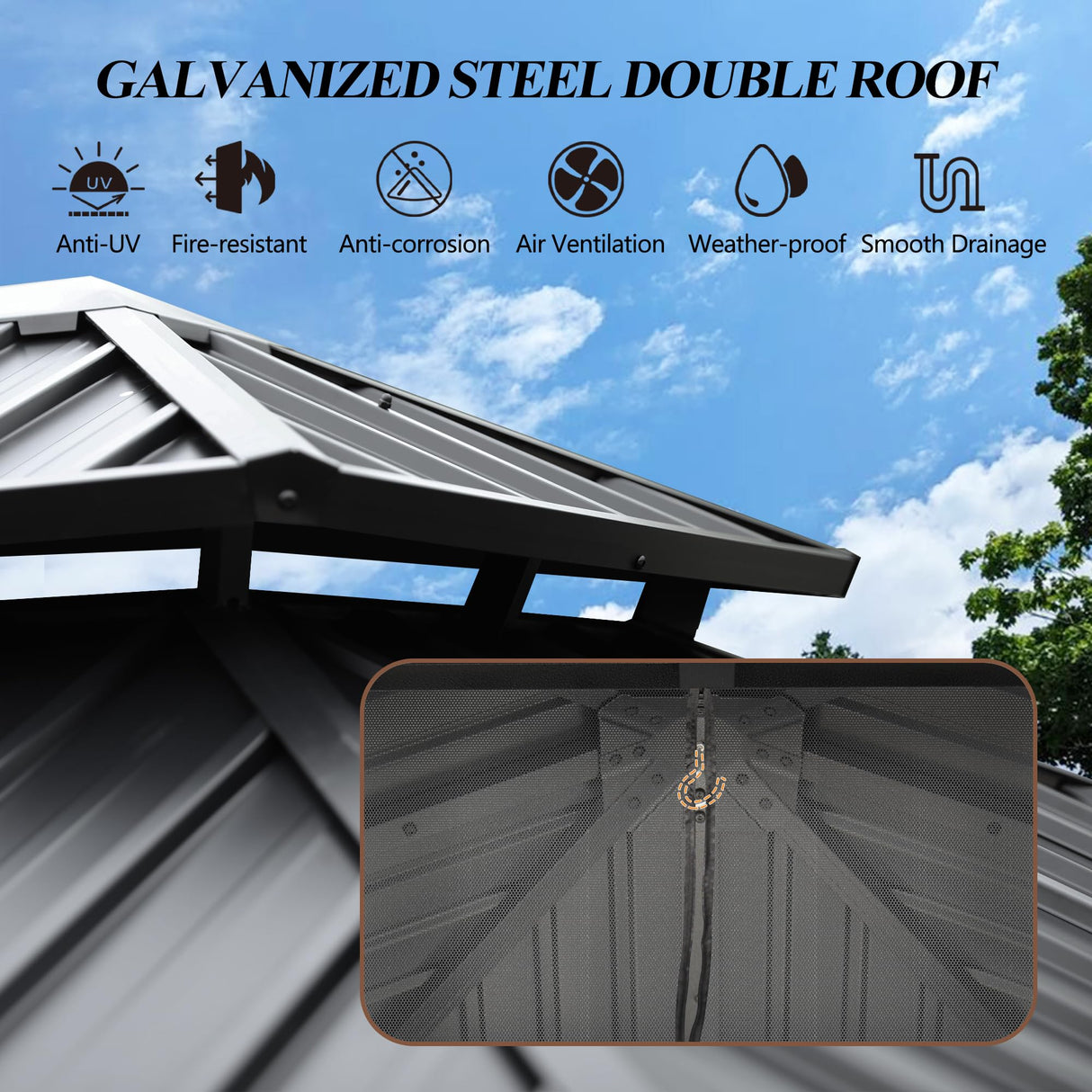 GARTOO 10x10FT Outdoor Hardtop Gazebo with Double Roof - Heavy-Duty Galvanized Steel Top Aluminum Frame Gazebo with Breathable Netting & Privacy Curtain for Patio, Porch, Garden, Lawn, Deck, Backyard GARTOO