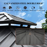 GARTOO 10'x10' Outdoor Hardtop Gazebo with Double Roof - Heavy-Duty Galvanized Steel Top Aluminum Frame Gazebo with Breathable Netting & Privacy Curtain for Patio, Porch, Garden, Lawn, Deck, Backyard GARTOO