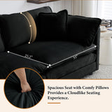 76.7" Deep Seat Sectional Cloud Sofa with 2 Ottomans & Soft Pillows, Loveseat Modular Couch for Living Room, Apartment, Small Space, Black Chenille Tmsan
