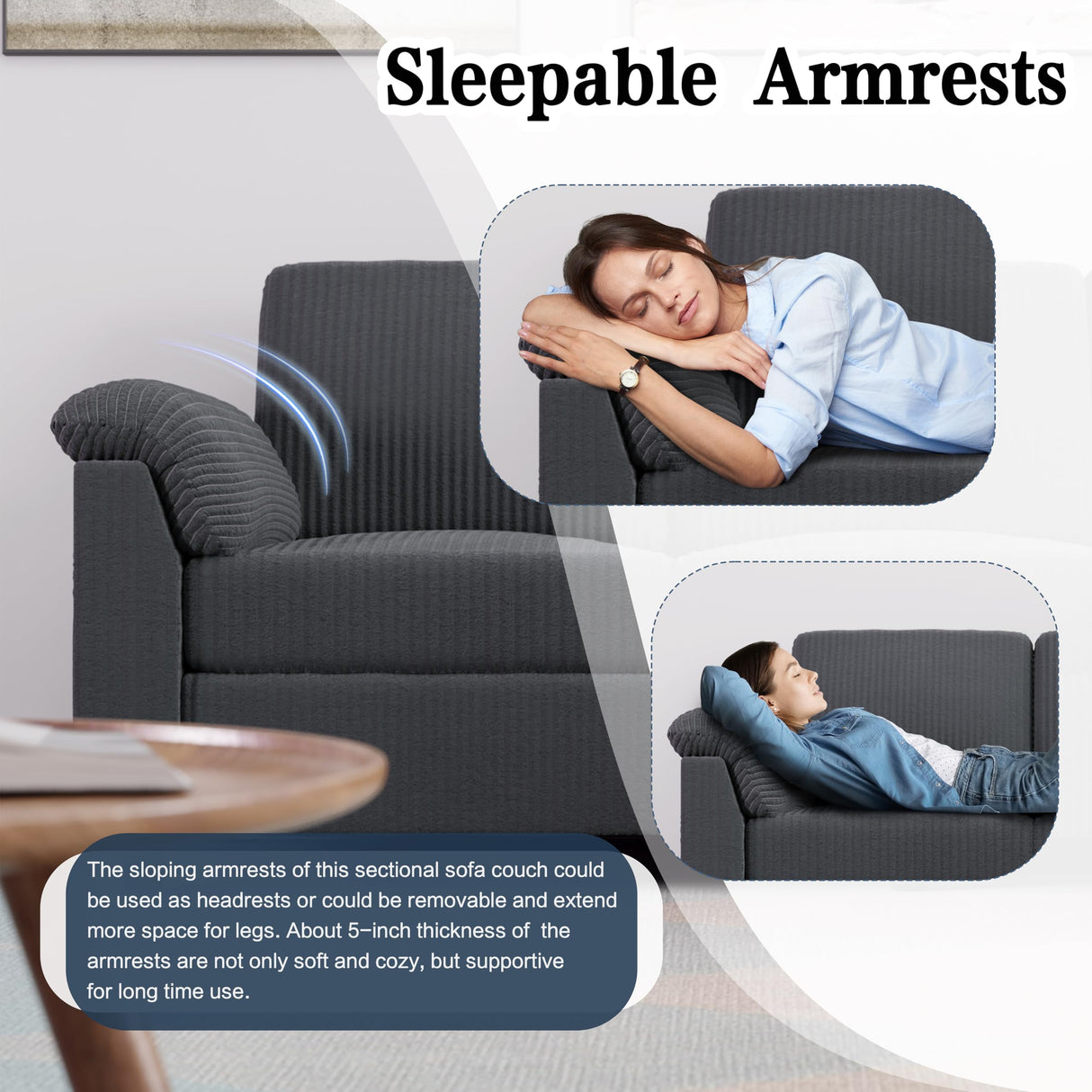 Meilocar Sectional Couches for Living Room, L Shaped Couch with Side Storage Pockage, Comfortable 3 Seat Sofa Couches for Apartment, Grey Meilocar