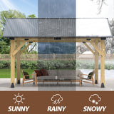 Raysfung 11' x 13' Wood Gazebo, Outdoor Hardtop Gazebo with Galvanized Steel Roof, Cedar Wooden Frame Gazebo for Garden, Patio, Deck Raysfung